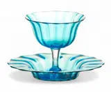 Frederick Carder, for Steuben (American, 1863-1963) Celeste Blue Blown Glass Compote And Underplate