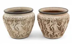 Burntwood Dechiwo Earthenware Jardinières, Bacchanalia, Ca. Early 20th C., 2 PCS by Weller, sold Sep 2025