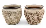 Weller, Burntwood Dechiwo Earthenware Jardinières, Bacchanalia, Ca. Early 20th C., 2 PCS