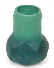 Van Briggle, Matte Glazed Pottery Vase, Low relief foliate pattern