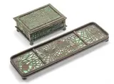 'Pine Needle' Etched Metal & Favrile Glass Box & Pen Tray, Early 20th C. 2 PCS by Tiffany Studios, sold Jun 2025