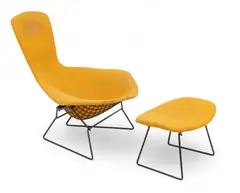 for Knoll (American) Bird Lounge Chair And Ottoman, Ca. 1970 Depth 34 2 PCS by Harry Bertoia, Ca. 1970, High back chair upholstered in mustard color, sold May 2025