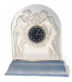 'Deux Figurines' Molded & Frosted Glass Mantel Clock, 1928 by René Lalique, 1928, sold Feb 2025