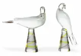 'Tourterelle' Frosted Crystal Bird Figures, Colored Swirl Bases by Lalique, sold Feb 2025