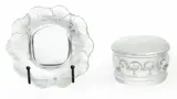 Lalique, Frosted Crystal 'Honfleur' Saucer & 'Canards' Covered Powder Box