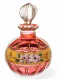 Mary Moser, Cranberry And Gold Gilt Hand Blown Decanter, Ca. 1900