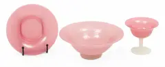 Frederick Carder, Era, Steuben (American) Rosaline Jade Glass Compote with Under Plate & Bowl, 1903-1933, 3 pcs, 1903