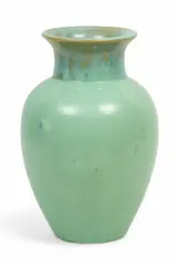 Fulper, Ceramic Crystalline Drip Glaze Vase, 1917-1927, 1917, The vase offers a celadon tone crystalline drip glaze