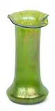 Loetz, Delphi Iridized Crete Glass Vase, 1899, 1899, Green ground decorated with a thin application of silver-yellow powder