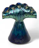 Loetz, Cobalt Papillon Tulip Vase, 1898, Depth 4.75", 1898, The cobalt blue glass form offers a marver of silver-yellow 'oil-spot' granules