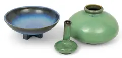 Fulper, Ceramic Footed Bowl & Vases, Ca. 1910-1934, 3 pcs, Ca. 1910