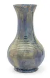 Pewabic, Blue, Green And Grey Iridescent Glaze Ribbed Pottery Vase, Ca. 1910-20