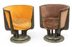 Paul Evans, Bronze on Wood PE 141 Swivel Chairs Ca. 1970, 1 Pair, Ca. 1970