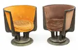 Paul Evans, Bronze on Wood PE 141 Swivel Chairs Ca. 1970, 1 Pair, Ca. 1970