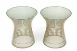 for Knoll, Glass Top Occasional Tables, 2 pcs by Warren Platner, Chromed steel wire frames with inset glass tops, sold Nov 2024