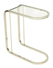 Milo Baughman, Chrome with Glass Top End Table Depth 20", Curving chromed steel frame with an inset glass top