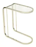 Milo Baughman, Chrome with Glass Top End Table Depth 20", Curving chromed steel frame with an inset glass top