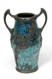Loetz, Art Nouveau Pewter Mounted Papillon Rubin Glass Vase, 1898, Depth 5", 1898