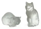 'Chat Assis' & 'Chat Couche' Frosted Crystal Decorative Figures, Depth 6" 2 pcs by Lalique, sold Nov 2024