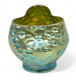 Loetz, Diaspora Art Glass Bud Vase, Ca. 1900, Depth 2.75", Ca. 1900, Aqua blue ground with gold and silver iridescence