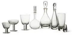Alexander Joseph von Steuben, Decanters, Air Twist Stem Glasses, Highballs & Shot Glasses, 27 pcs