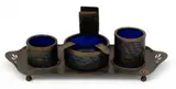 Phaenomen Cobalt Glass with Applied Iridized Threaded Spirals Smoking Tray, 1898, Depth 5.25" by Loetz, 1898, sold Oct 2024