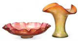 Iridized Rosa Glass with Ciselé Open Bowl & Vase, 1899, 2 pcs by Loetz, 1899, sold Oct 2024