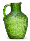 Loetz, Crete Chiné Iridized Green Glass Pitcher, Ca. 1897, Depth 6", Ca. 1897