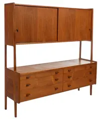 Hans J. Wegner, for Mobler Teak Double Decker Cabinet, Danish mid-century teak double decker cabinet