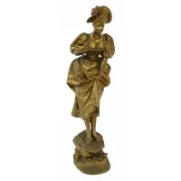Gustave Obiols, Untitled, Gilt bronze sculpture of lady in a bonnet