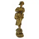 Gustave Obiols, Untitled, Gilt bronze sculpture of lady in a bonnet