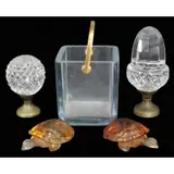 Lalique, Cartier and Other Glass Items, and 2 glass finials (9" & 6")