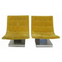 Thayer Coggin Pair Of Scoop Lounge by Milo Baughman, Tufted Upholstered Lounge Chair on Modernist Chrome Pedestal Base, sold Feb 2026