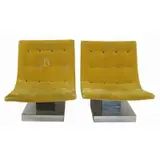 Milo Baughman, Thayer Coggin Pair Of Scoop Lounge, Tufted Upholstered Lounge Chair on Modernist Chrome Pedestal Base