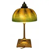 Tiffany Studios, Furnaces Damascene Table Lamp, c. 1920, enameled and acid-etched bronze