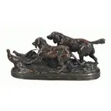 Antoine-Louis Barye, Deux Chiens en Arrest Sur de Faisans (Two Dogs Stopping Over Pheasants), Bronze