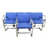 Mies van der Rohe, For Knoll BRNO 8 Chairs, 1886, Chrome and blue upholstery