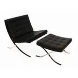 Mies van der Rohe, Barcelona Chair and Ottoman, Barcelona black leather upholstered chrome chair and ottoman