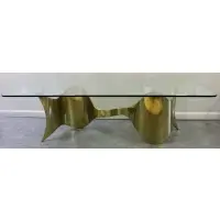 Silas Seandel, Silas Seandel, Brass ribbon form dining table base with large plate glass top