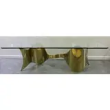 Silas Seandel, Silas Seandel, Brass ribbon form dining table base with large plate glass top