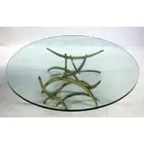 Silas Seandel, Brutalist torch cut iron coffee table with glass top by Silas Seandel, 1960s