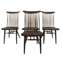 George Nakashima, Untitled, 4 GEORGE NAKASHIMA "New Chairs." GN 271-W Walnut Dining Chairs with hickory spindle backs