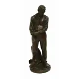 Jules Dalou, Dalou Sclp, Large sized patinated bronze of a farmer rolling up his sleeves