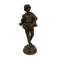 Jean Didier Debut, Original brown patina, Hurdy-gurdy player/musician bronze figure