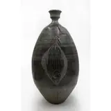 Antonio Prieto, Bottle Shaped Vase with Fish Decoration, Glazed Stoneware