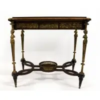 Francois Linke, Inlaid overall top, bronze mounted and raised on bronze figural legs, A fine signed bronze mounted and inlaid one drawer stand