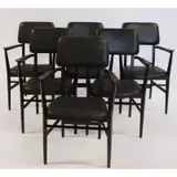 (Attrib.) Set Of 6 Chairs by Osvaldo Borsani, Stained wood with leather upholstery, sold Jun 2024