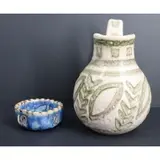 Bruno Gambone, Glazed Stoneware jug 10" and bowl 2" x 4.5", Glazed Stoneware jug 10" and bowl 2" x 4.5"