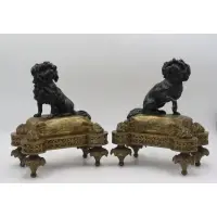 Henri Vian, Dog Chenets, Gilt and patinated bronze with 2 dogs