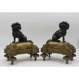 Henri Vian, Dog Chenets, Gilt and patinated bronze with 2 dogs